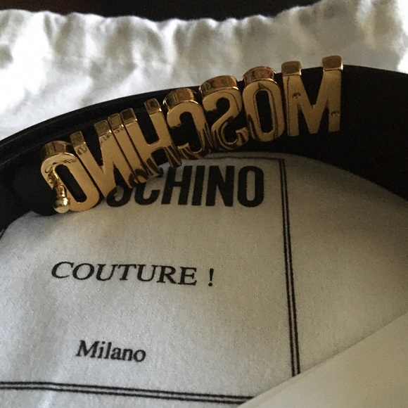 MOSCHINO NWT AUTHENTIC GENUINE BLACK LEATHER & GOLD SIGNATURE BELT main image 8